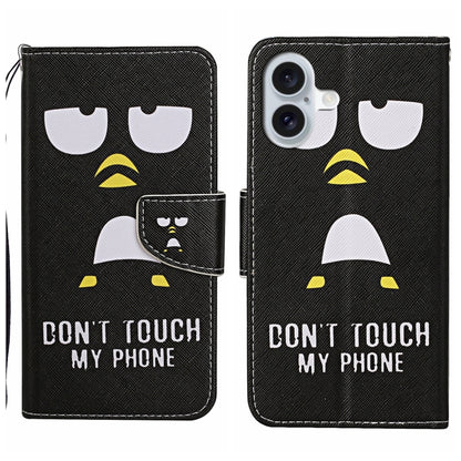 For iPhone 16 3D Colored Drawing Flip Leather Phone Case(Penguins) - iPhone 16 Cases by PMC Jewellery | Online Shopping South Africa | PMC Jewellery | Buy Now Pay Later Mobicred