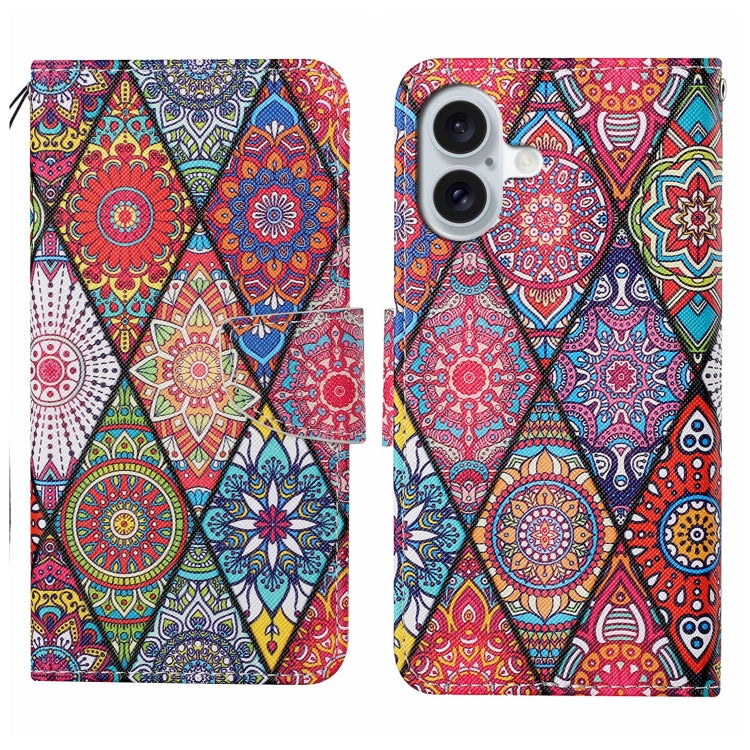 For iPhone 16 3D Colored Drawing Flip Leather Phone Case(Rhombus Totem) - iPhone 16 Cases by PMC TechLife | Online Shopping South Africa | PMC TechLife | Buy Now Pay Later Mobicred
