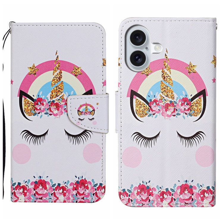 For iPhone 16 3D Colored Drawing Flip Leather Phone Case(Crown) - iPhone 16 Cases by PMC Jewellery | Online Shopping South Africa | PMC Jewellery | Buy Now Pay Later Mobicred