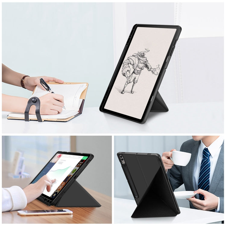 For Samsung Galaxy Tab S9 Cloth Texture Multi-folding Horizontal Flip Leather Tablet Case(Black) - Galaxy Tab S9 Cases by PMC Jewellery | Online Shopping South Africa | PMC Jewellery | Buy Now Pay Later Mobicred