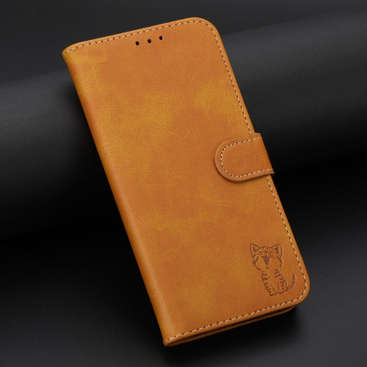For iPhone 16 Embossed Happy Cat Pattern Flip Leather Phone Case(Yellow) - iPhone 16 Cases by PMC TechLife | Online Shopping South Africa | PMC TechLife | Buy Now Pay Later Mobicred