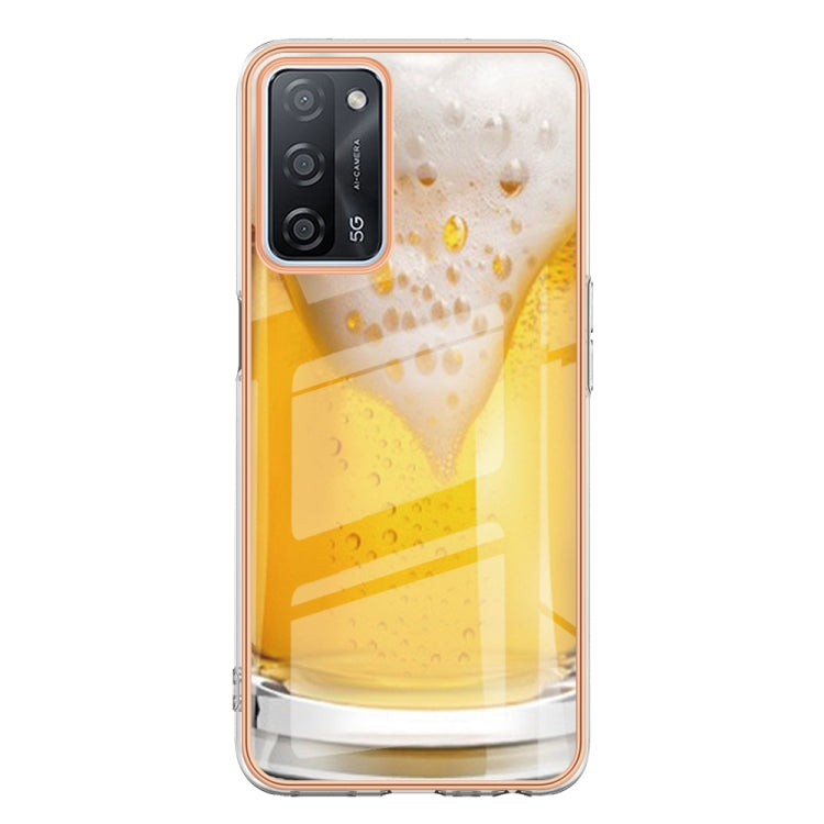 For OPPO A55 5G / A53s 5G / A54 4G Electroplating Marble Dual-side IMD Phone Case(Draft Beer) - OPPO Cases by PMC Jewellery | Online Shopping South Africa | PMC Jewellery | Buy Now Pay Later Mobicred