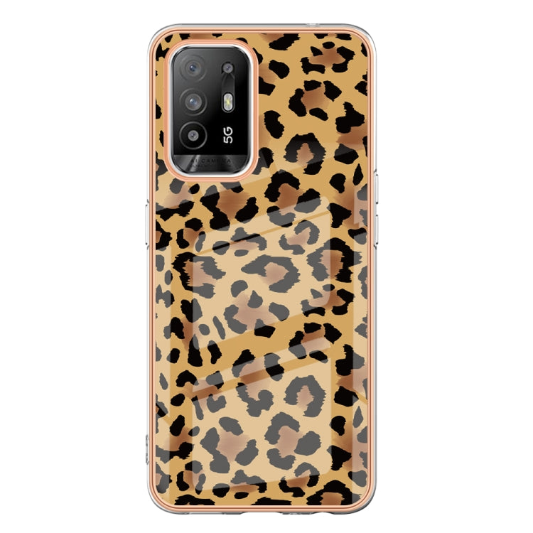 For OPPO A94 5G / A95 5G Electroplating Marble Dual-side IMD Phone Case(Leopard Print) - OPPO Cases by PMC Jewellery | Online Shopping South Africa | PMC Jewellery | Buy Now Pay Later Mobicred