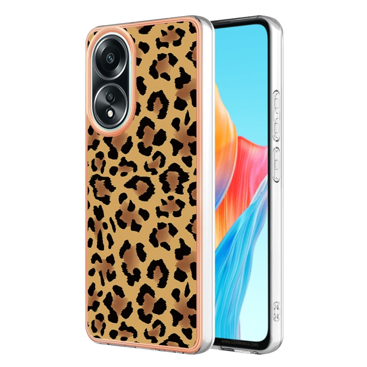 For OPPO A58 4G Electroplating Marble Dual-side IMD Phone Case(Leopard Print) - OPPO Cases by PMC TechLife | Online Shopping South Africa | PMC TechLife | Buy Now Pay Later Mobicred