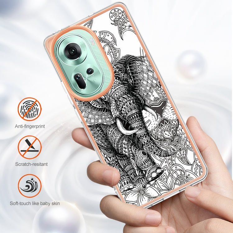 For OPPO Reno11 5G Global Electroplating Marble Dual-side IMD Phone Case(Totem Elephant) - Reno11 Cases by PMC Jewellery | Online Shopping South Africa | PMC Jewellery | Buy Now Pay Later Mobicred