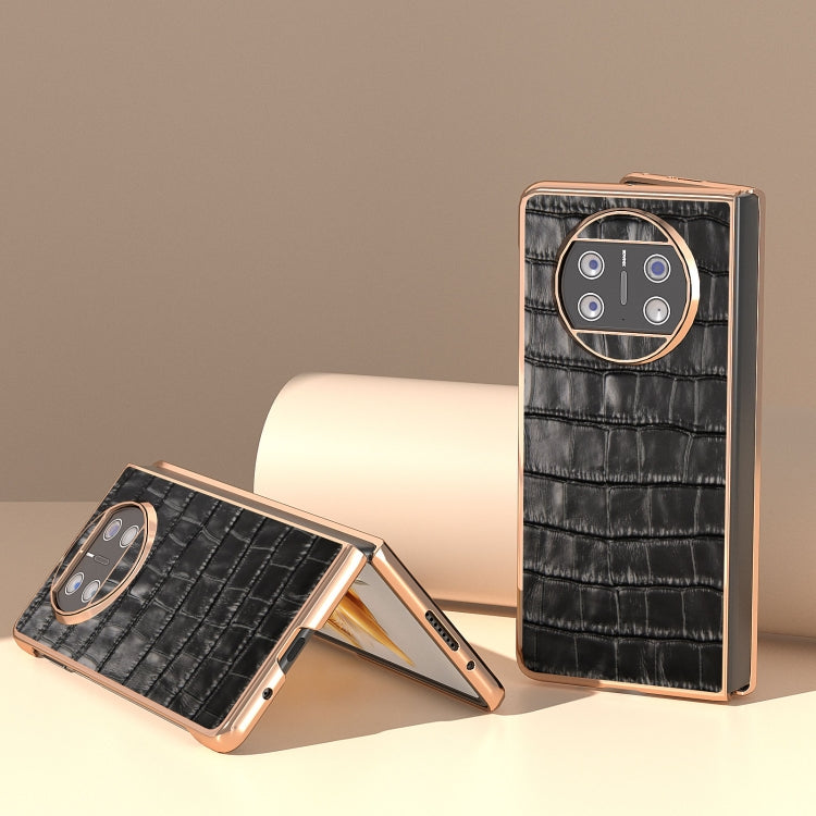 For Huawei Mate X3 Electroplating Crocodile Texture Genuine Leather Phone Case(Black) - Huawei Cases by PMC TechLife | Online Shopping South Africa | PMC TechLife | Buy Now Pay Later Mobicred