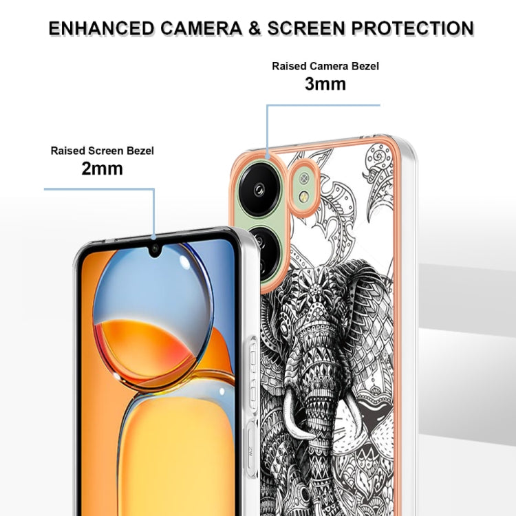 For Xiaomi Redmi 13C 4G Electroplating Marble Dual-side IMD Phone Case(Totem Elephant) - 13C Cases by PMC Jewellery | Online Shopping South Africa | PMC Jewellery | Buy Now Pay Later Mobicred