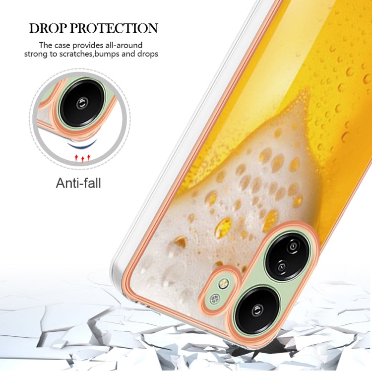 For Xiaomi Redmi 13C 4G Electroplating Marble Dual-side IMD Phone Case(Draft Beer) - 13C Cases by PMC Jewellery | Online Shopping South Africa | PMC Jewellery | Buy Now Pay Later Mobicred