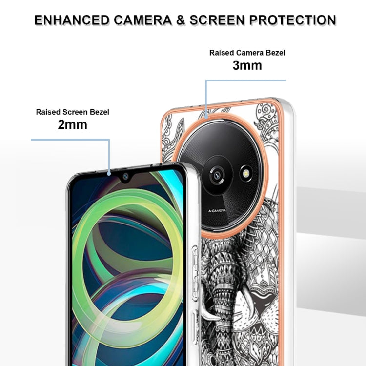 For Xiaomi Redmi A3 Electroplating Marble Dual-side IMD Phone Case(Totem Elephant) - Xiaomi Cases by PMC TechLife | Online Shopping South Africa | PMC TechLife | Buy Now Pay Later Mobicred