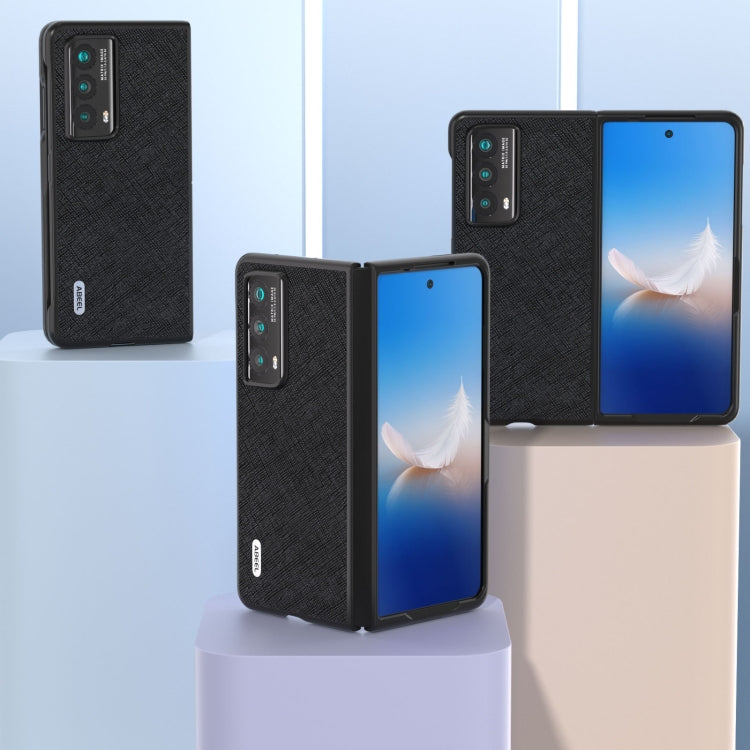 For Honor Magic Vs2 ABEEL Cross Texture Genuine Leather Phone Case(Black) - Honor Cases by PMC TechLife | Online Shopping South Africa | PMC TechLife | Buy Now Pay Later Mobicred