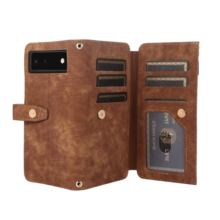 For Google Pixel 6 Dream 9-Card Wallet Zipper Bag Leather Phone Case(Brown) - Google Cases by PMC Jewellery | Online Shopping South Africa | PMC Jewellery | Buy Now Pay Later Mobicred