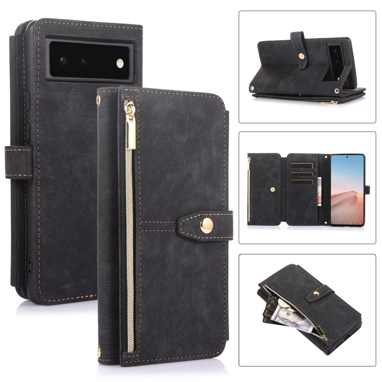 For Google Pixel 6 Dream 9-Card Wallet Zipper Bag Leather Phone Case(Black) - Google Cases by PMC TechLife | Online Shopping South Africa | PMC TechLife | Buy Now Pay Later Mobicred