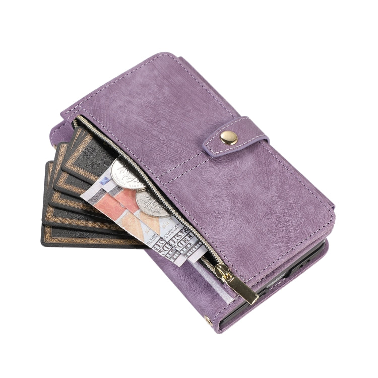 For Google Pixel Fold Dream 9-Card Wallet Zipper Bag Leather Phone Case(Purple) - Google Cases by PMC Jewellery | Online Shopping South Africa | PMC Jewellery | Buy Now Pay Later Mobicred