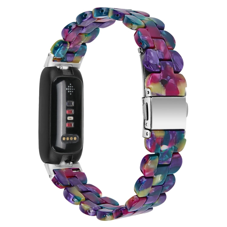 For Fitbit Inspire 3 Oval Resin Replacement Watch Band(Purple Green Flower) - Watch Bands by PMc TechLife | Online Shopping South Africa | PMc TechLife | Buy Now Pay Later Mobicred