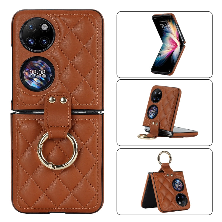 For Huawei P50 Pocket Rhombic Microfiber Folding Phone Case with Ring(Brown) - free shipping - PMC TechLife - Order now!