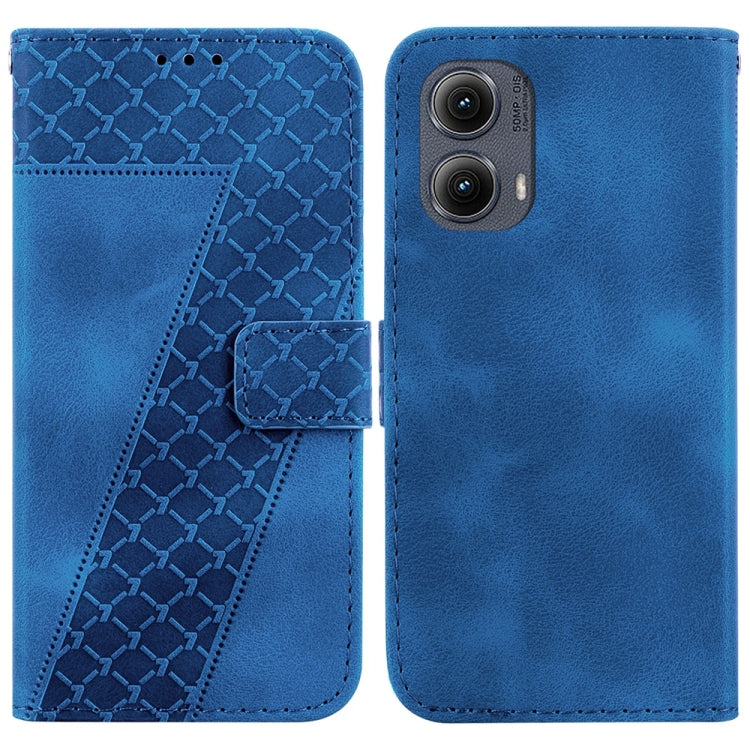 For Motorola Edge 2024 Seven-shaped Embossed Leather Phone Case(Blue) - Motorola Cases by PMC Jewellery | Online Shopping South Africa | PMC Jewellery | Buy Now Pay Later Mobicred