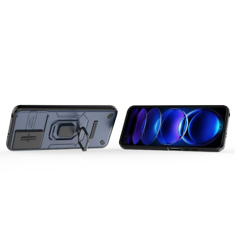 For Xiaomi Redmi Note 12 5G Global Sliding Camshield TPU + PC Shockproof Phone Case with Holder(Blue) - Xiaomi Cases by PMC TechLife | Online Shopping South Africa | PMC TechLife | Buy Now Pay Later Mobicred