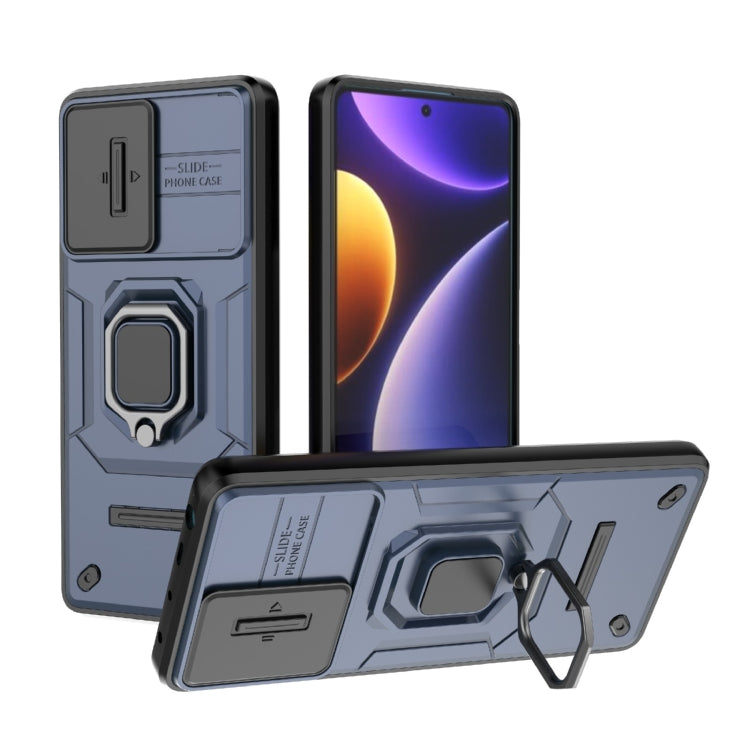 For Xiaomi Redmi Note 12 Turbo 5G Sliding Camshield TPU + PC Shockproof Phone Case with Holder(Blue) - Xiaomi Cases by PMC TechLife | Online Shopping South Africa | PMC TechLife | Buy Now Pay Later Mobicred