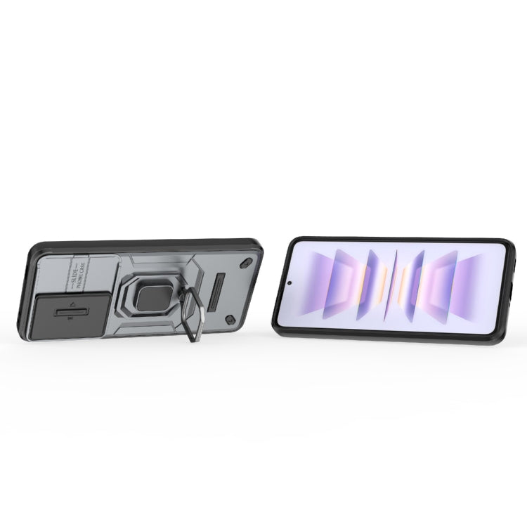 For Xiaomi Redmi K60 5G Sliding Camshield TPU + PC Shockproof Phone Case with Holder(Grey) - Xiaomi Cases by PMC TechLife | Online Shopping South Africa | PMC TechLife | Buy Now Pay Later Mobicred