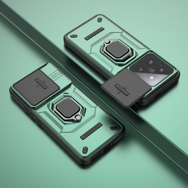 For Xiaomi 14 Pro 5G Sliding Camshield TPU + PC Shockproof Phone Case with Holder(Green) - 14 Pro Cases by PMC TechLife | Online Shopping South Africa | PMC TechLife | Buy Now Pay Later Mobicred