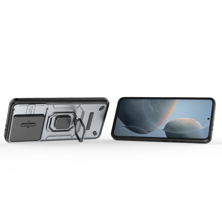 For Xiaomi Redmi K70 5G Sliding Camshield TPU + PC Shockproof Phone Case with Holder(Grey) - K70 Cases by PMC TechLife | Online Shopping South Africa | PMC TechLife