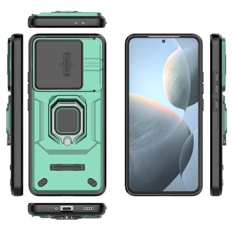 For Xiaomi Redmi K70 5G Sliding Camshield TPU + PC Shockproof Phone Case with Holder(Green) - K70 Cases by PMC Jewellery | Online Shopping South Africa | PMC Jewellery | Buy Now Pay Later Mobicred