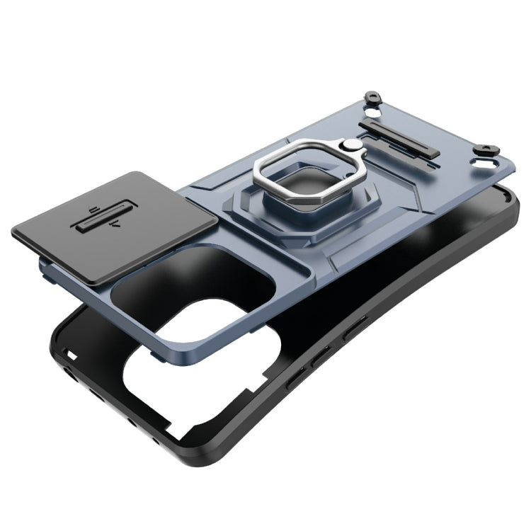 For Xiaomi Redmi Note 13 4G Global Sliding Camshield TPU + PC Shockproof Phone Case with Holder(Blue) - Note 13 Cases by PMC TechLife | Online Shopping South Africa | PMC TechLife | Buy Now Pay Later Mobicred