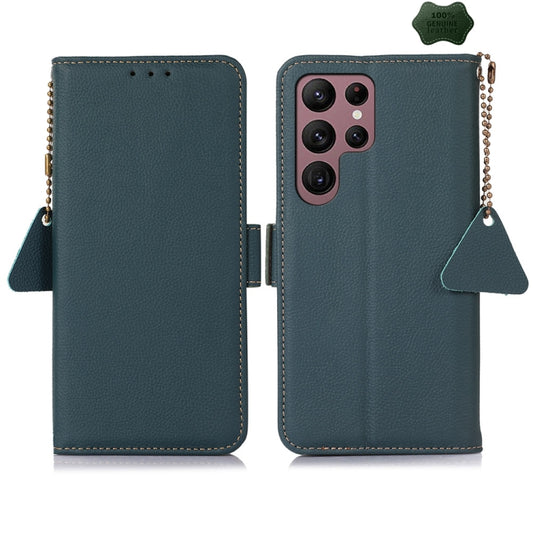 For Samsung Galaxy S24 Ultra Side-Magnetic TJ Genuine Leather RFID Phone Case(Green) - Galaxy Phone Cases by PMC Jewellery | Online Shopping South Africa | PMC Jewellery | Buy Now Pay Later Mobicred