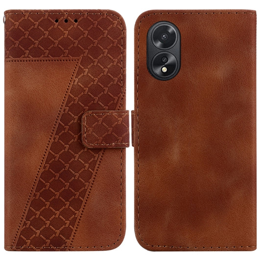 For OPPO A38 4G / A18 7-shaped Embossed Leather Phone Case(Brown) - A38 Cases by PMC Jewellery | Online Shopping South Africa | PMC Jewellery | Buy Now Pay Later Mobicred