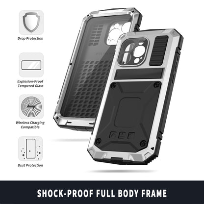 For iPhone 15 Pro Max R-JUST Shockproof Life Waterproof Dust-proof Metal + Silicone Phone Case with Holder(Silver) - iPhone 15 Pro Max Cases by R-JUST | Online Shopping South Africa | PMC Jewellery