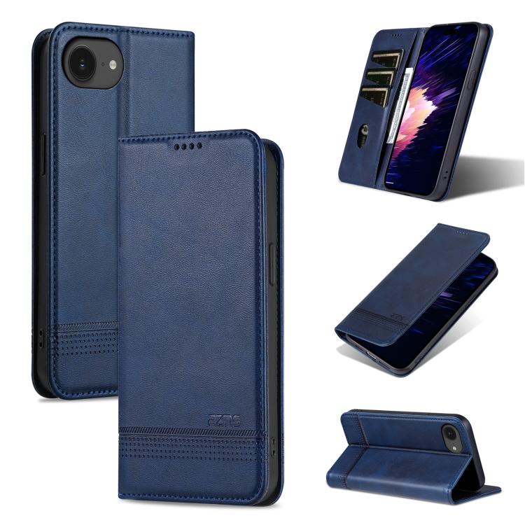 For iPhone 16e AZNS Magnetic Calf Texture Flip Leather Phone Case(Dark Blue) - free shipping - PMC TechLife - Order now!