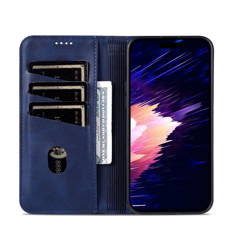 For iPhone 16e AZNS Magnetic Calf Texture Flip Leather Phone Case(Dark Blue) - free shipping - PMC TechLife - Order now!