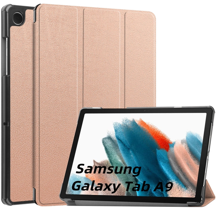 For Samsung Galaxy Tab A9 Custer Pure Color 3-Fold Holder Leather Tablet Case(Rose Gold) - Others by PMC TechLife | Online Shopping South Africa | PMC TechLife | Buy Now Pay Later Mobicred
