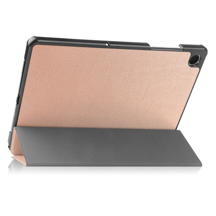 For Samsung Galaxy Tab A9 Custer Pure Color 3-Fold Holder Leather Tablet Case(Rose Gold) - Others by PMC TechLife | Online Shopping South Africa | PMC TechLife | Buy Now Pay Later Mobicred