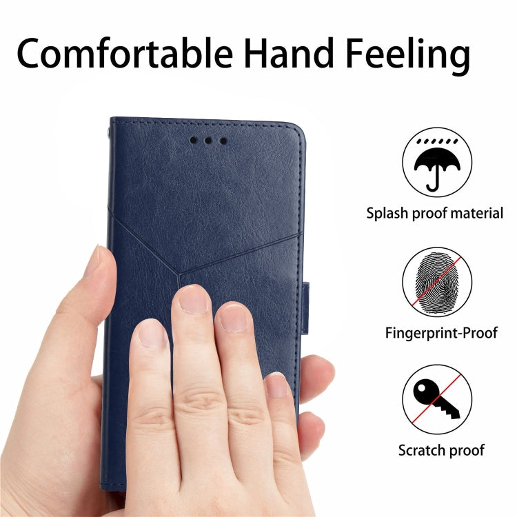 For Motorola Edge 5G 2024 HT01 Y-shaped Pattern Flip Leather Phone Case(Blue) - Motorola Cases by PMC Jewellery | Online Shopping South Africa | PMC Jewellery | Buy Now Pay Later Mobicred