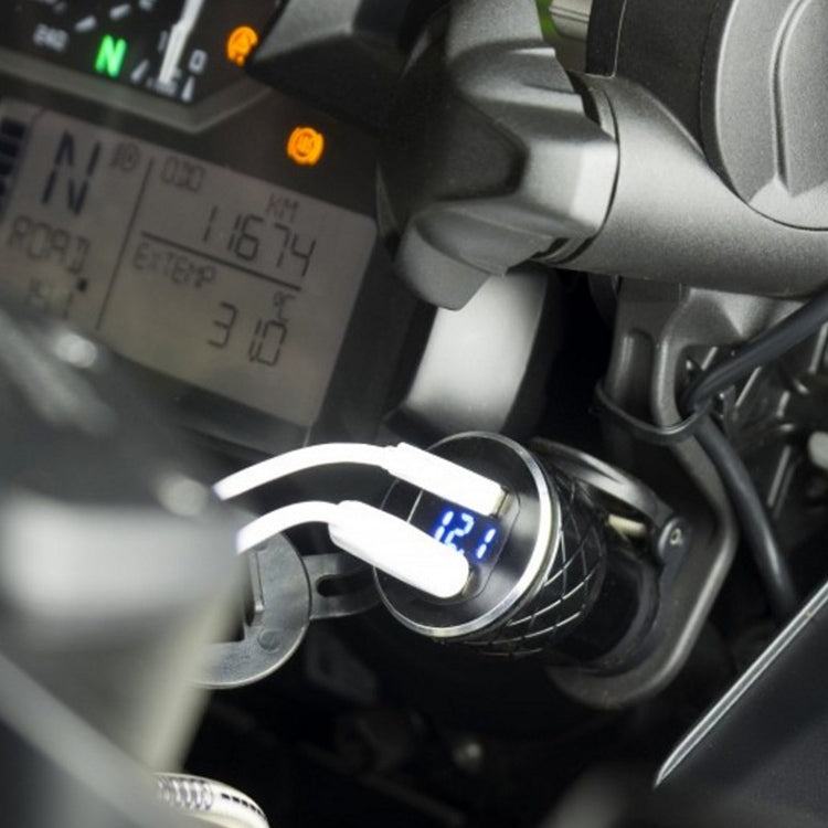 German EU Plug Special Motorcycle Elbow Charger Dual USB Voltmeter 4.2A Charger, Shell Color:Blue(Red Light) - Battery Charger by PMC TechLife | Online Shopping South Africa | PMC TechLife | Buy Now Pay Later Mobicred