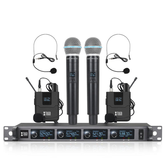 XTUGA A140-HB Wireless Microphone System 4 Channel Handheld Lavalier Headset Microphone(UK Plug) - Microphone by XTUGA | Online Shopping South Africa | PMC Jewellery | Buy Now Pay Later Mobicred