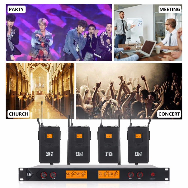 XTUGA A400-B Professional 4-Channel UHF Wireless Microphone System with 4 BodyPack Lavalier Headset Microphone(EU Plug) - Microphone by XTUGA | Online Shopping South Africa | PMC Jewellery