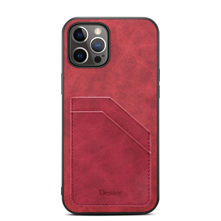 For iPhone 15 Pro Max Denior PU Dual Card Slot Back Cover Phone Case(Red) - iPhone 15 Pro Max Cases by Denior | Online Shopping South Africa | PMC Jewellery | Buy Now Pay Later Mobicred