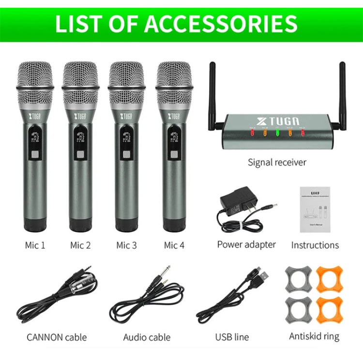 XTUGA U-F4600 Professional 4-Channel UHF Wireless Microphone System with 4 Handheld Microphone(EU Plug) - Microphone by XTUGA | Online Shopping South Africa | PMC Jewellery | Buy Now Pay Later Mobicred