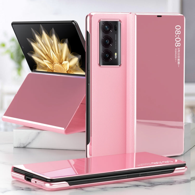For Honor Magic V2 Electroplated Mirror Protective Phone Case with Holder(Pink) - Honor Cases by PMC TechLife | Online Shopping South Africa | PMC TechLife | Buy Now Pay Later Mobicred