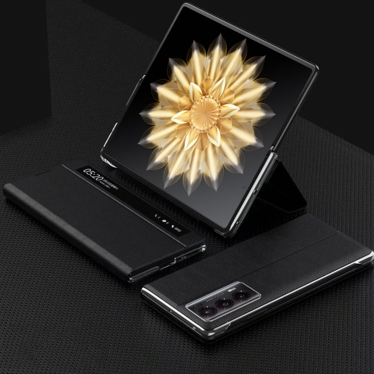 For Honor Magic V2 Smart View Window Plain Leather Phone Case(Black) - Honor Cases by PMC TechLife | Online Shopping South Africa | PMC TechLife