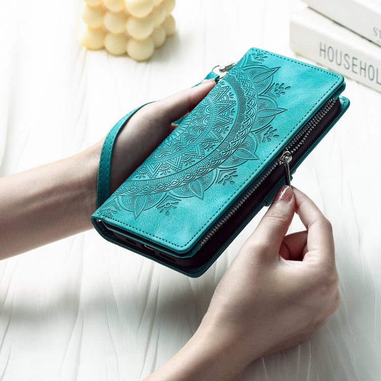 For iPhone 16 Pro Max Multi-Card Totem Zipper Leather Phone Case(Green) - iPhone 16 Pro Max Cases by PMC TechLife | Online Shopping South Africa | PMC TechLife | Buy Now Pay Later Mobicred