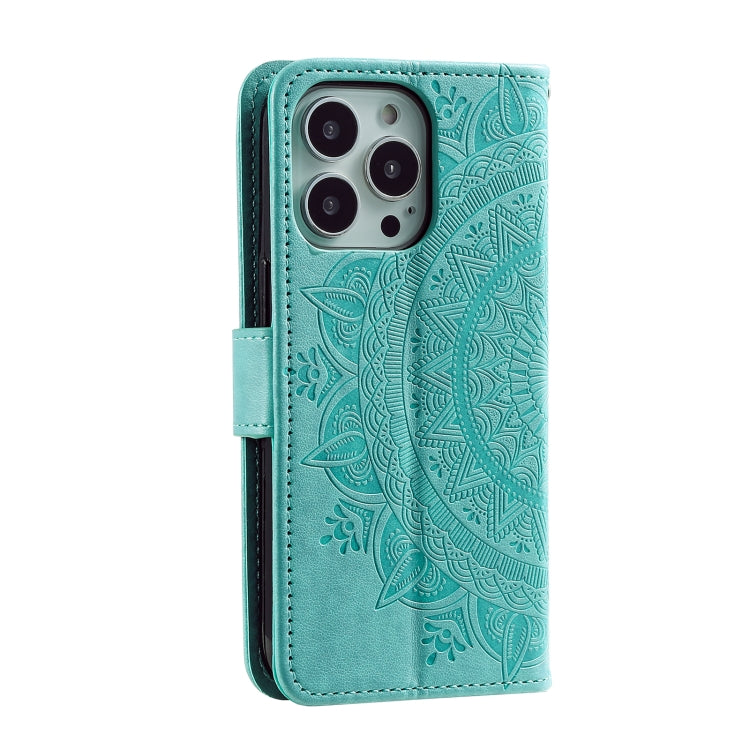 For iPhone 16 Pro Max Totem Flower Embossed Leather Phone Case(Green) - iPhone 16 Pro Max Cases by PMC TechLife | Online Shopping South Africa | PMC TechLife | Buy Now Pay Later Mobicred