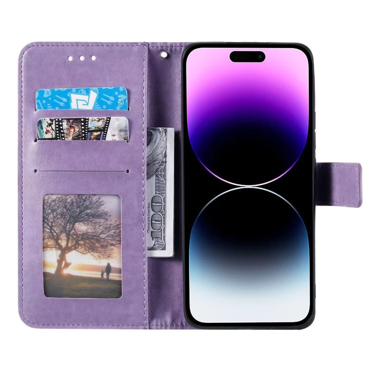 For iPhone 16 Pro Max Totem Flower Embossed Leather Phone Case(Purple) - iPhone 16 Pro Max Cases by PMC TechLife | Online Shopping South Africa | PMC TechLife | Buy Now Pay Later Mobicred