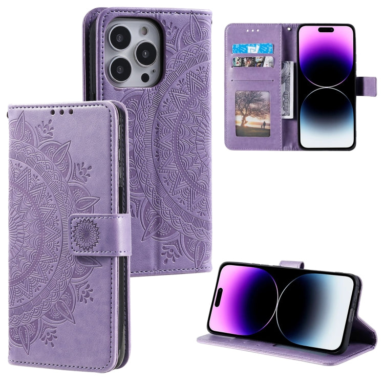 For iPhone 16 Pro Totem Flower Embossed Leather Phone Case(Purple) - iPhone 16 Pro Cases by PMC TechLife | Online Shopping South Africa | PMC TechLife | Buy Now Pay Later Mobicred