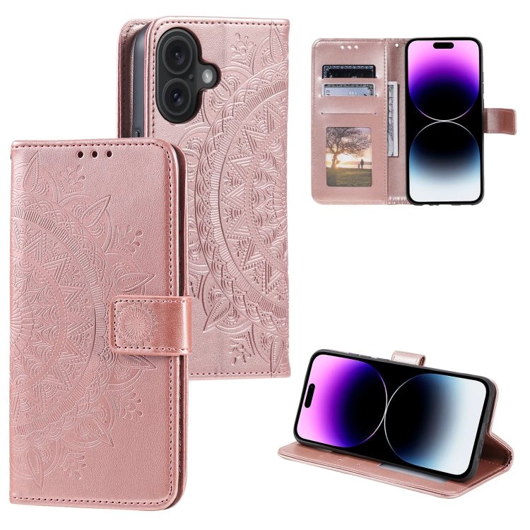 For iPhone 16 Plus Totem Flower Embossed Leather Phone Case(Rose Gold) - iPhone 16 Plus Cases by PMC TechLife | Online Shopping South Africa | PMC TechLife | Buy Now Pay Later Mobicred