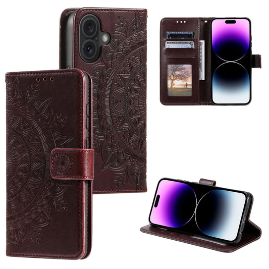 For iPhone 16 Totem Flower Embossed Leather Phone Case(Brown) - iPhone 16 Cases by PMC Jewellery | Online Shopping South Africa | PMC Jewellery | Buy Now Pay Later Mobicred