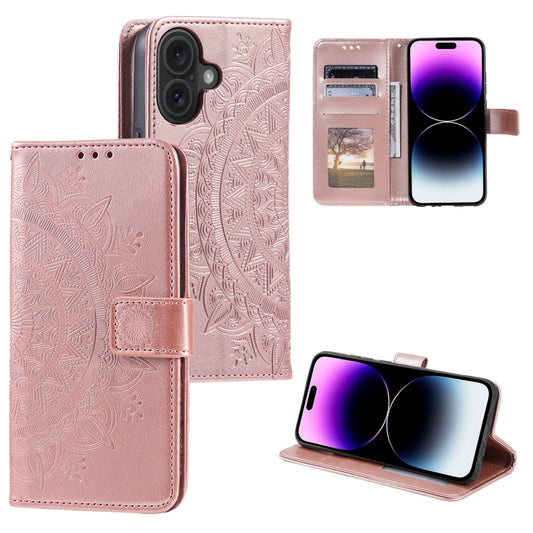 For iPhone 16 Totem Flower Embossed Leather Phone Case(Rose Gold) - iPhone 16 Cases by PMC Jewellery | Online Shopping South Africa | PMC Jewellery | Buy Now Pay Later Mobicred