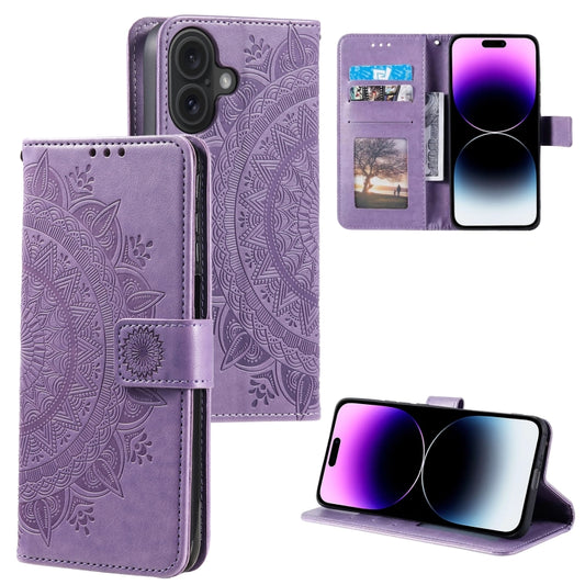 For iPhone 16 Totem Flower Embossed Leather Phone Case(Purple) - iPhone 16 Cases by PMC Jewellery | Online Shopping South Africa | PMC Jewellery | Buy Now Pay Later Mobicred